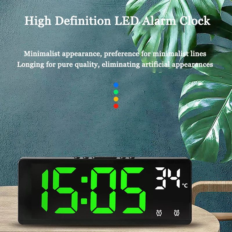 Voice Control LED Digital Alarm Clock with Temperature Display Night Mode Desk Clock