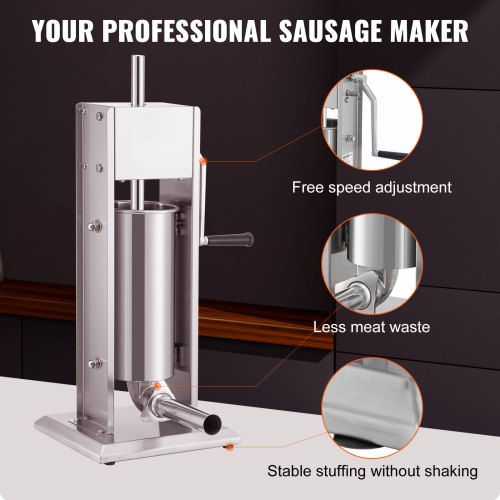 Vertical Manual Sausage Stuffer, Stainless Steel Sausage Filling Machine with Tubes, Suction Base