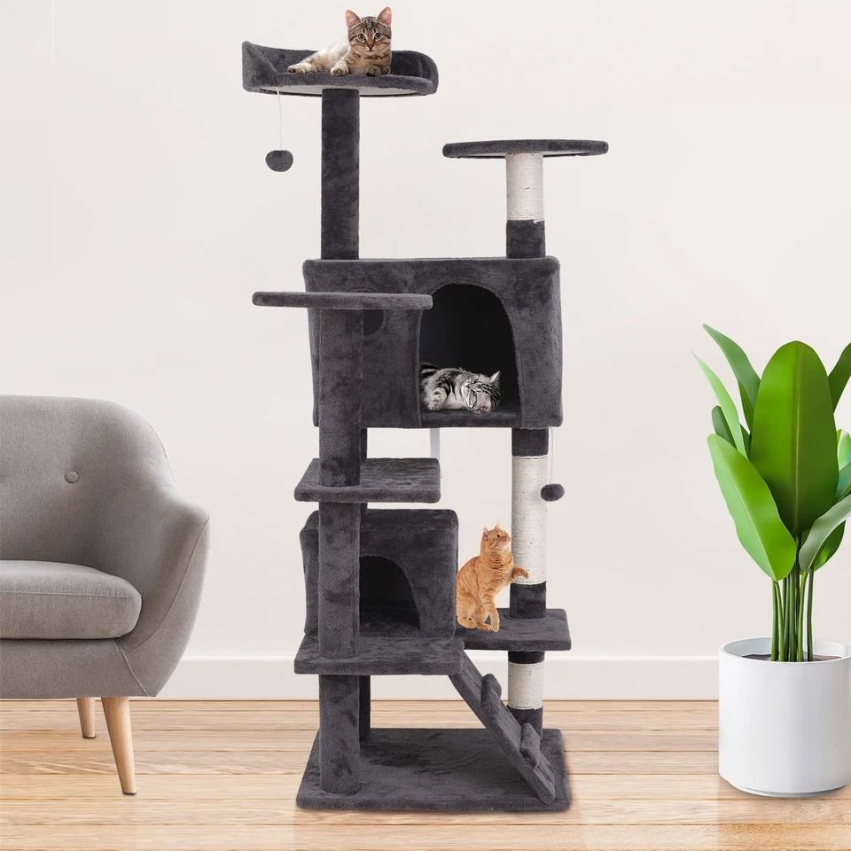 Multi Level Cat Tree Condo with Cat Scratching Post, Plush Cat Tower, Kitten Playhouse Cave & Ladders