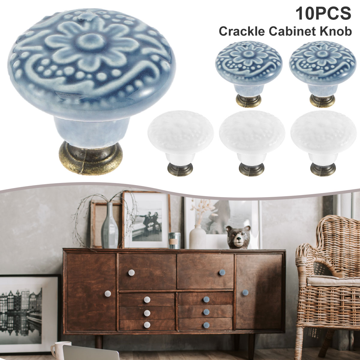 Vintage Ceramic Door Knobs, Round Cabinet Knobs, Drawer Pull Handles for Closet, Cupboard, Wardrobe, Dresser
