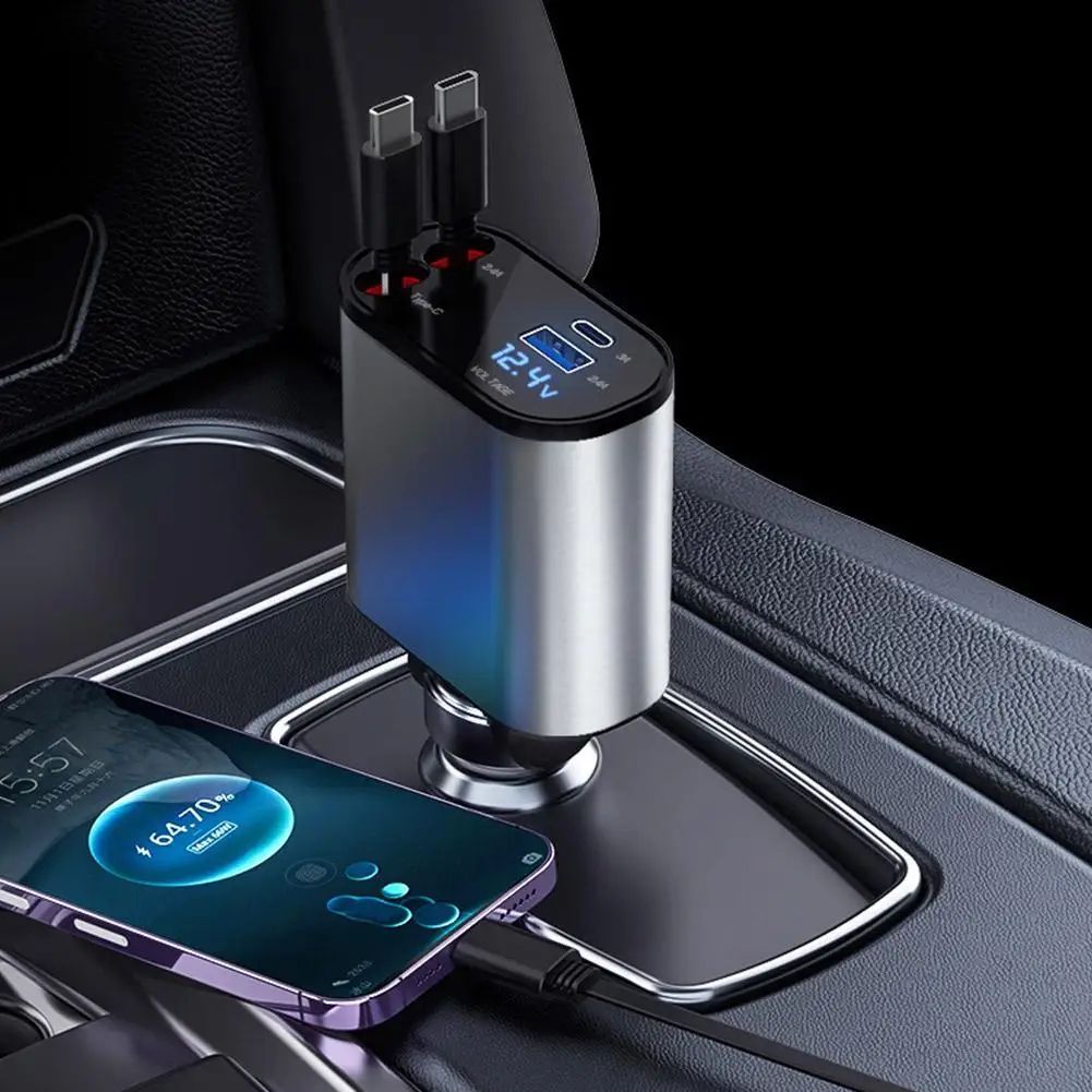 PowerRoll 100W Car Charger - 4-in-1 Retractable Car Charger with USB-C Fast Charging