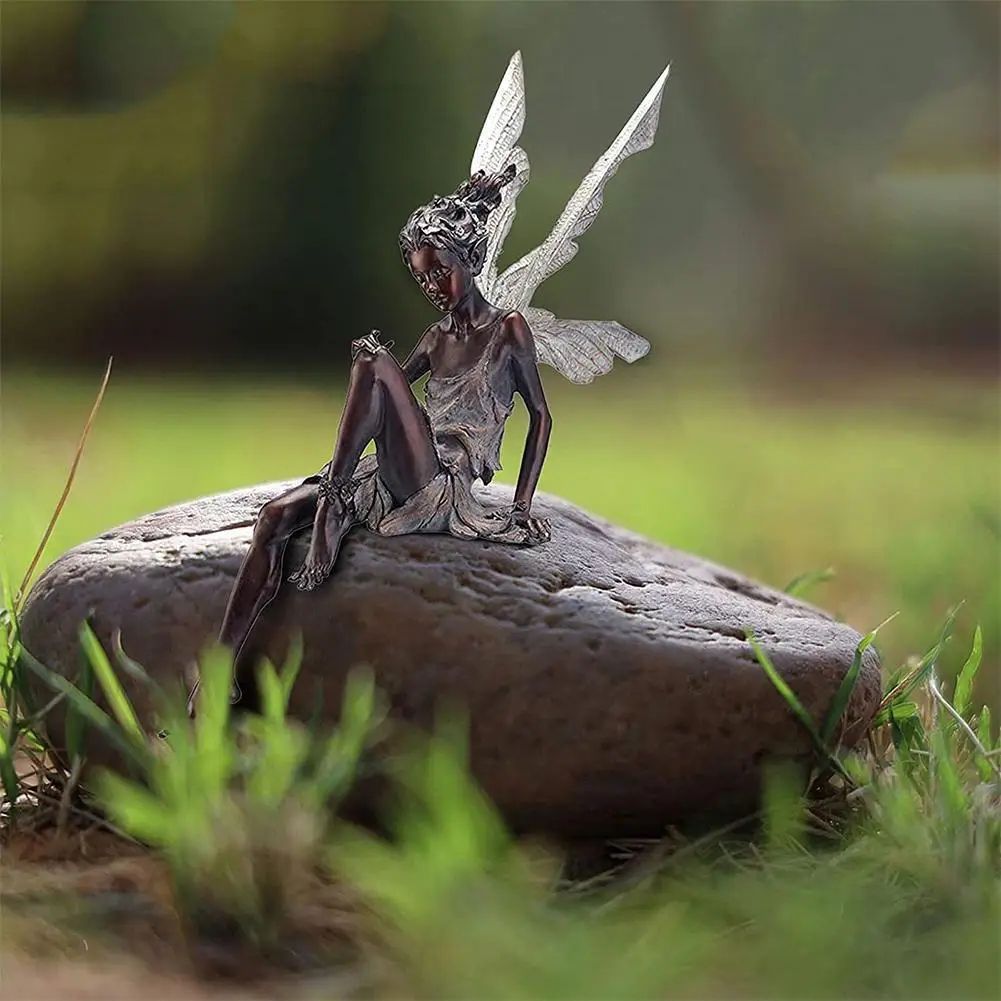 Flute Fairy Garden Statue Resin Angel Sculpture Decor