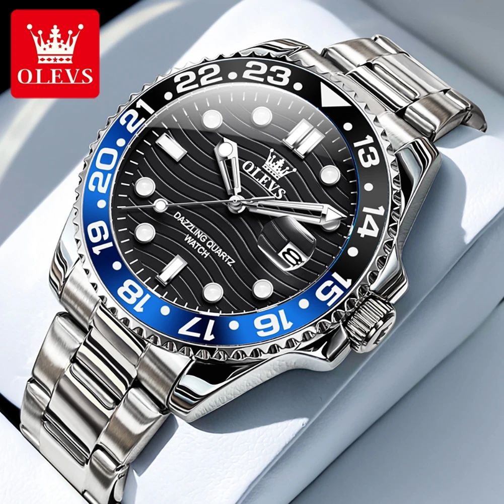 OLEVS 3610 Luxury Waterproof Stainless Steel Men's Quartz Watch with Luminous Calendar