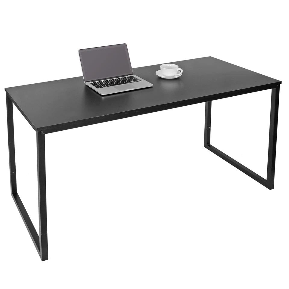 Black Home Office Desk, Writing Desk with Steel Frame, Espresso Studio Computer Desk, Large Work Space, Easy Assembly