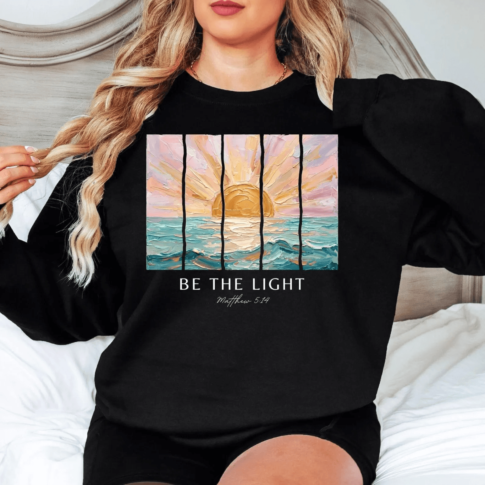 Be The Light Sweatshirt | Christian Matthew Bible Verse Crewneck | Inspirational Faith Sweatshirt