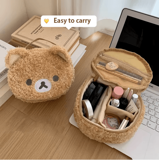 Anime Relaxed Bear Plush Makeup Bag Cute Cosmetic & Jewelry Organizer Pouch
