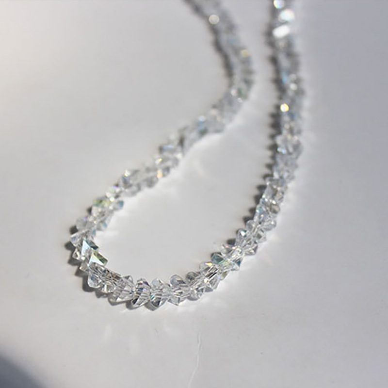 Korean Multi-Cut Glass Crystal Choker Necklace, Irregular Beaded Transparent Vintage Collar Neck Jewelry for Womens Fa