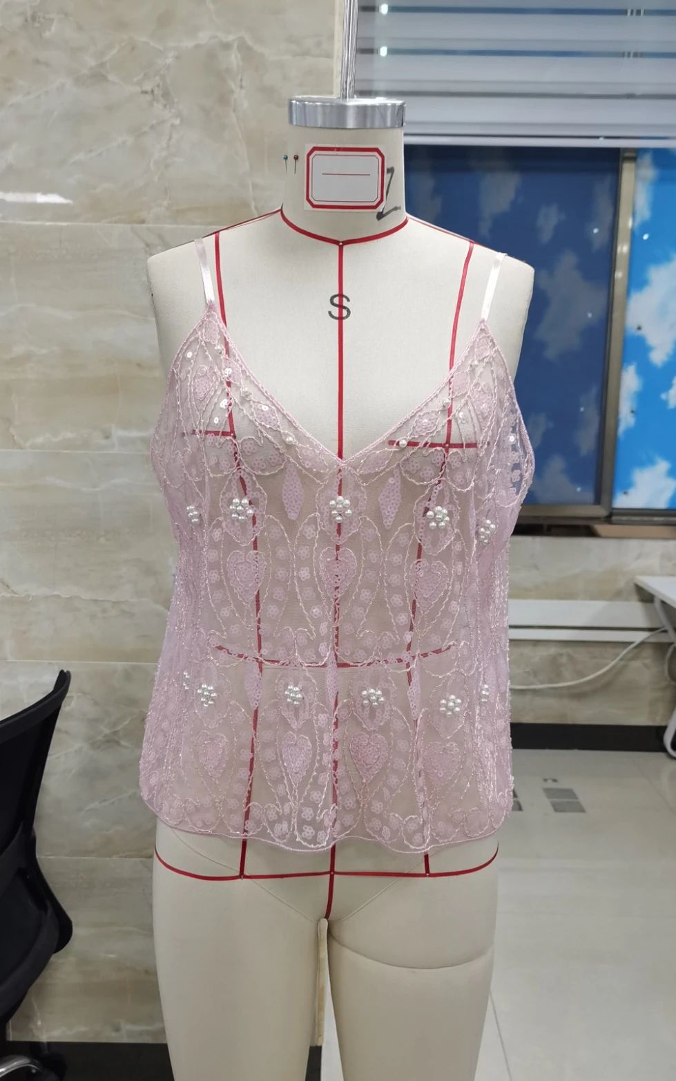 Sequin Beaded Flower Open-Back V-Neck Cami – Sheer Chic Summer Vest