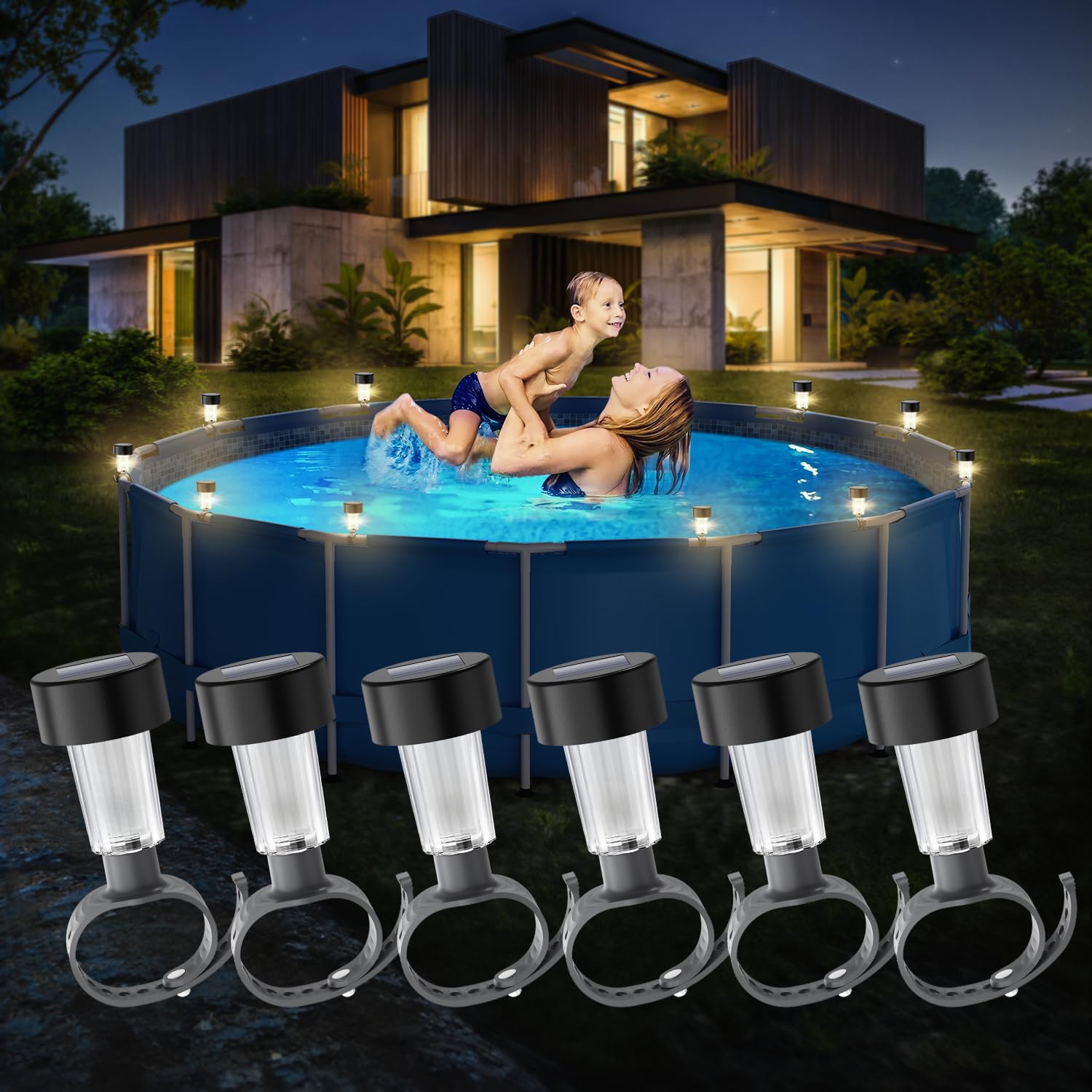 Solar LED Pool Lights Waterproof Outdoor Swimming Pool Fence Decor