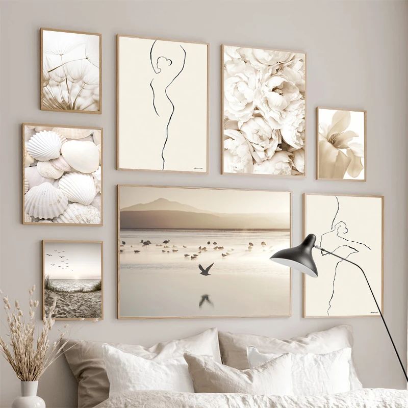 Nordic Beach Canvas Wall Art for Living Room – White Shell Dandelion Floral Home Decor