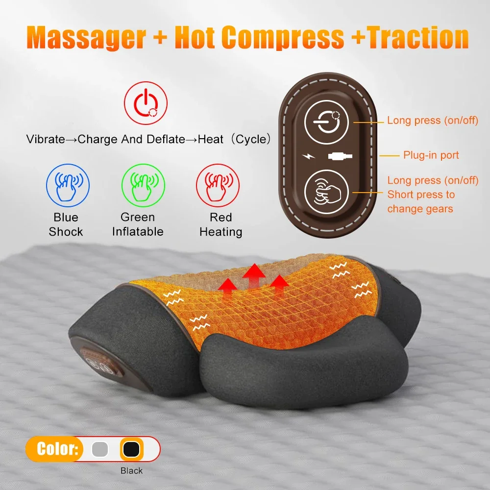 Electric Neck Massager, Cervical Pillow, Hot Compress, Neck Stretch Heating Vibration, Back Traction