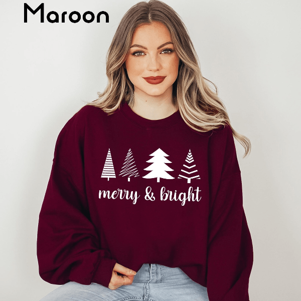 Merry and Bright Sweatshirt Retro Holiday Christmas Crewneck Pullover