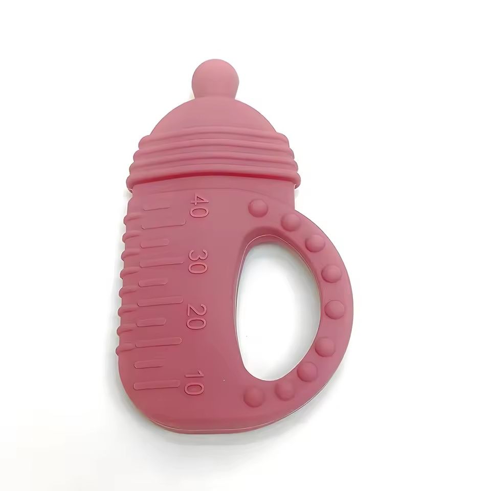 Silicone Baby Bottle Teether – Food-Grade Molar Toy with Easy-Grip Handle