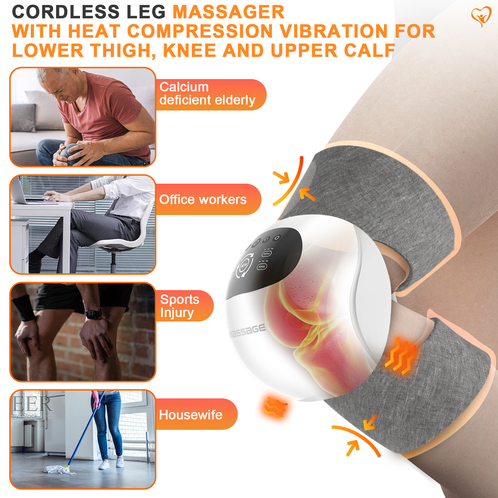 Knee Massager Wireless, Vibration Heating Compression, Relaxes Muscles, Relieves Pain, 2500mAH Battery