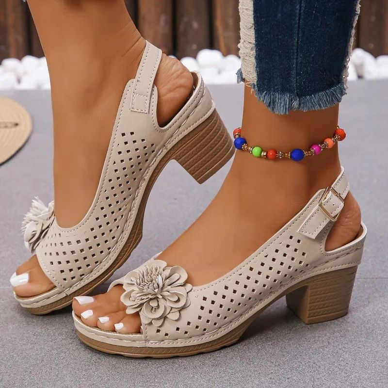 Women Classic Retro Slip On Comfortable High Heel Breathable Non Slip Light Sandals