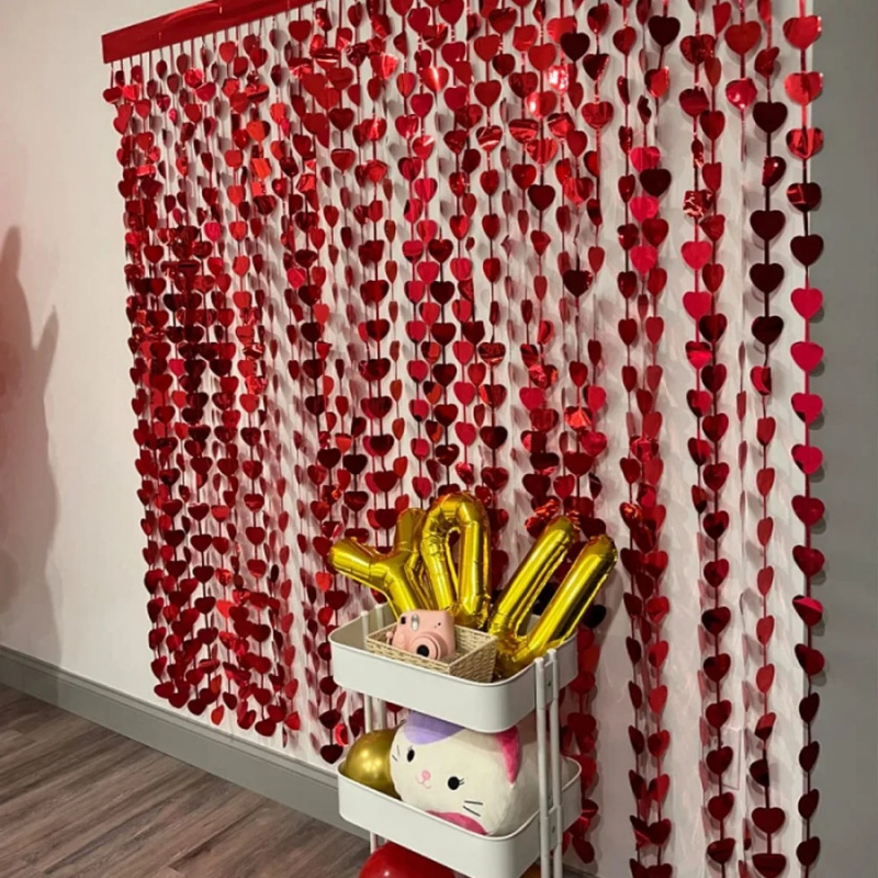 Heart Hanging Curtain for Valentine's Day, Engagement Wedding Anniversary Party, Window Door Curtain Decoration