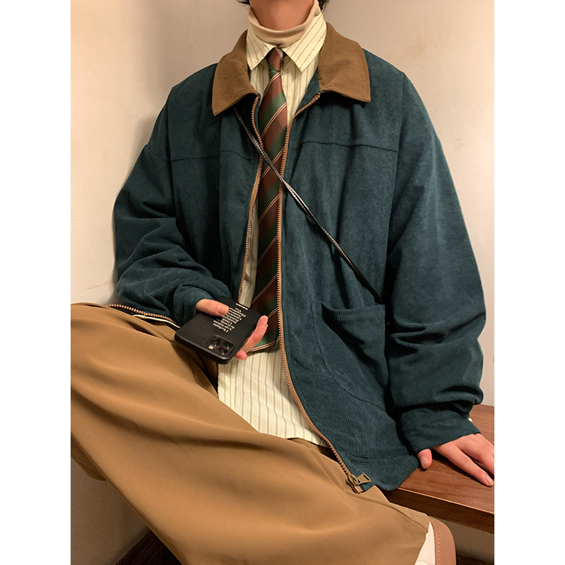 American Style Vintage 2025 Men's Bomber Jacket, Autumn Loose Fit Cargo Windbreaker Zipper Coat