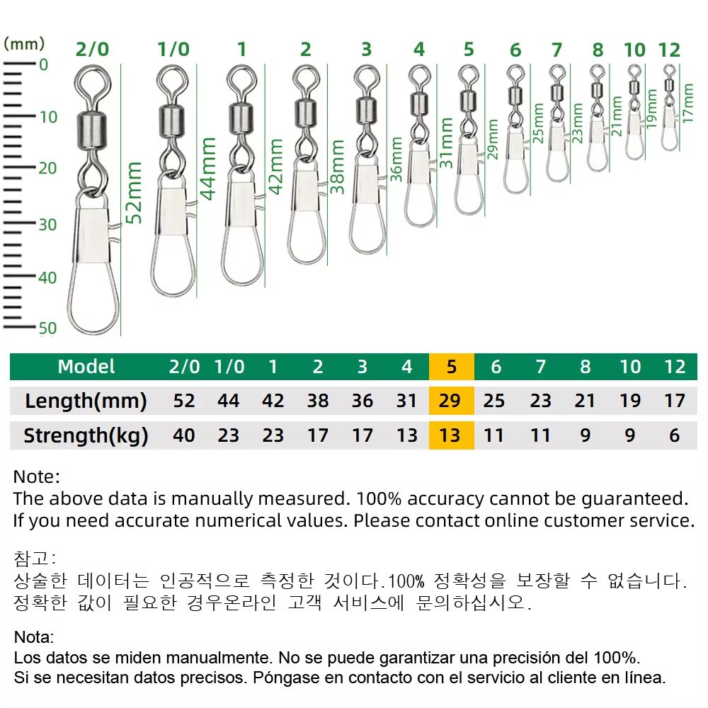 Stainless Steel Fishing Rolling Swivels with Interlock Snap 50-Pack