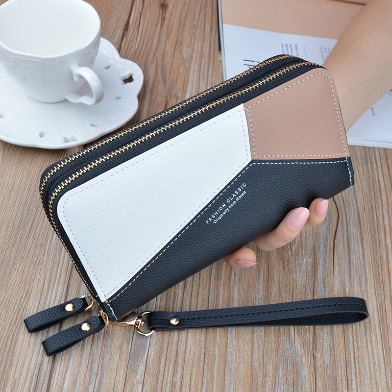 Double Women's Purses, New Women's Wallet, Long Fashion Simple Handbags, Lychee Pattern, Large Capacity