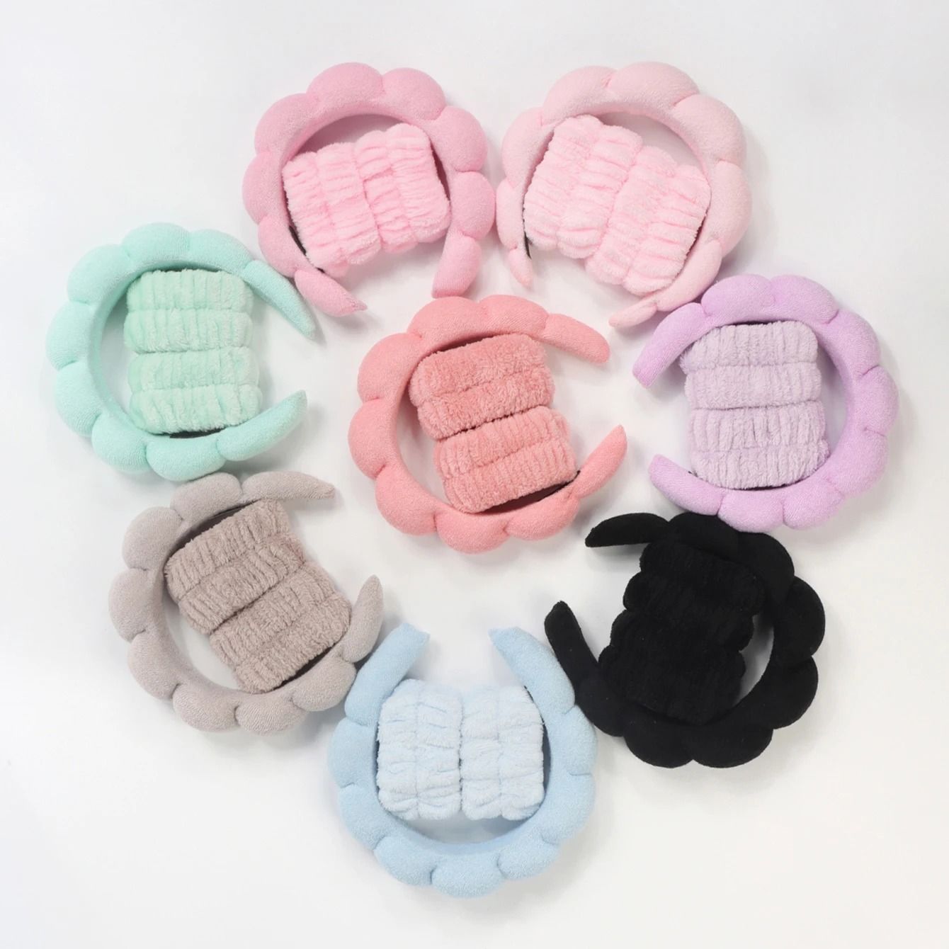 Microfiber Wristband and Puffy Headband Set for Face Washing and Skincare