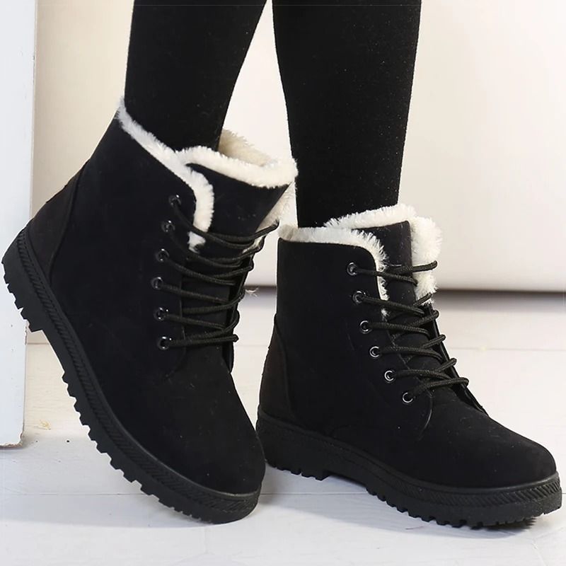 Women low heel fur lined ankle snow boots winter footwear