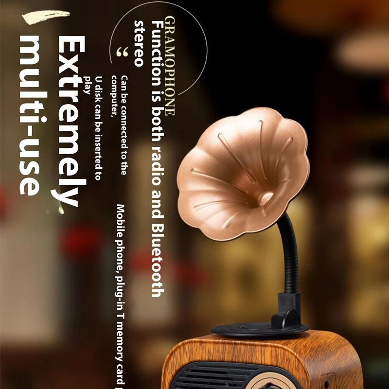 Retro Wooden Bluetooth Speaker with FM & TF Playback
