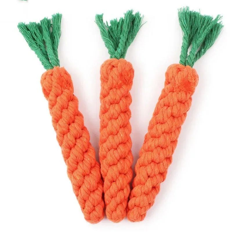 Carrot Rope Dog Chew Toy Cotton Teething Cleaning Tug Toy for Small Medium Puppies Outdoor Training Fun Durable