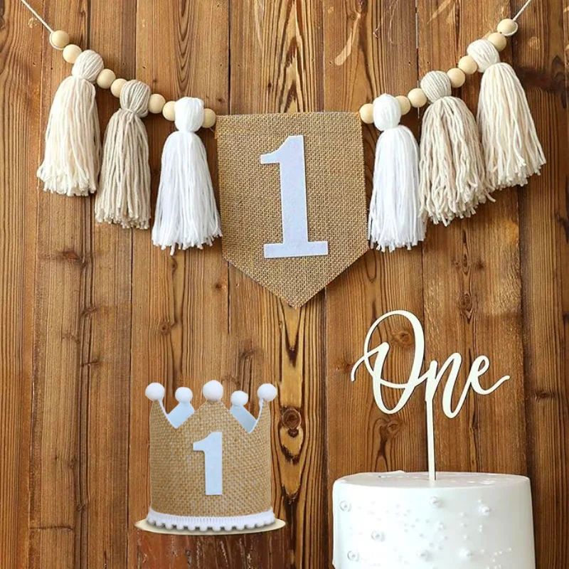 Boho First Birthday High Chair Banner Baby Party Decor