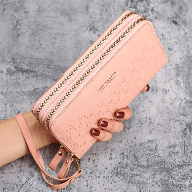 Eleganzia Womens Long Zipper Wallet with Embossed Design and Large Capacity