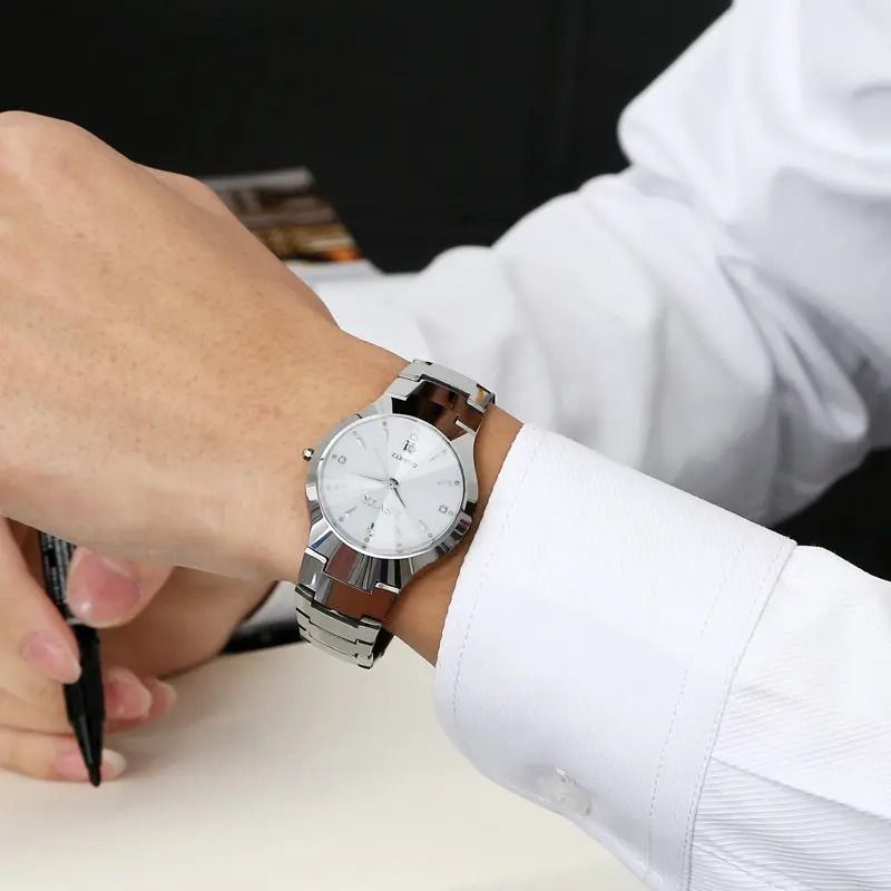 Stainless Steel Business Watch – Luxury Waterproof Quartz Timepiece with Calendar for Men, Women, and Couples