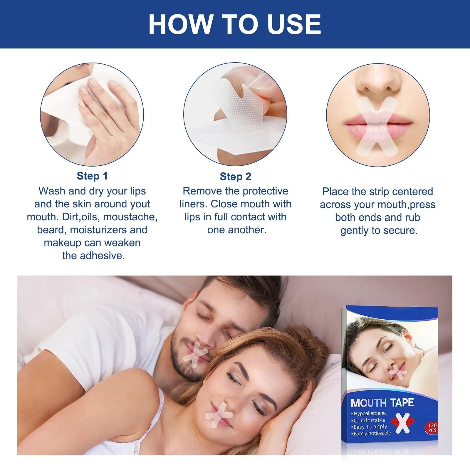 Anti Snoring Mouth Tape X Shape Adhesive Strips for Better Sleep and Snore Reduction