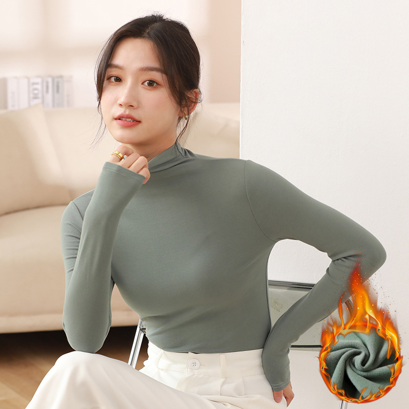 Womens Half Turtleneck Pullover, Slim Black Modal Bottoming Shirt, Thickened Long Sleeve Top for Autumn Winter