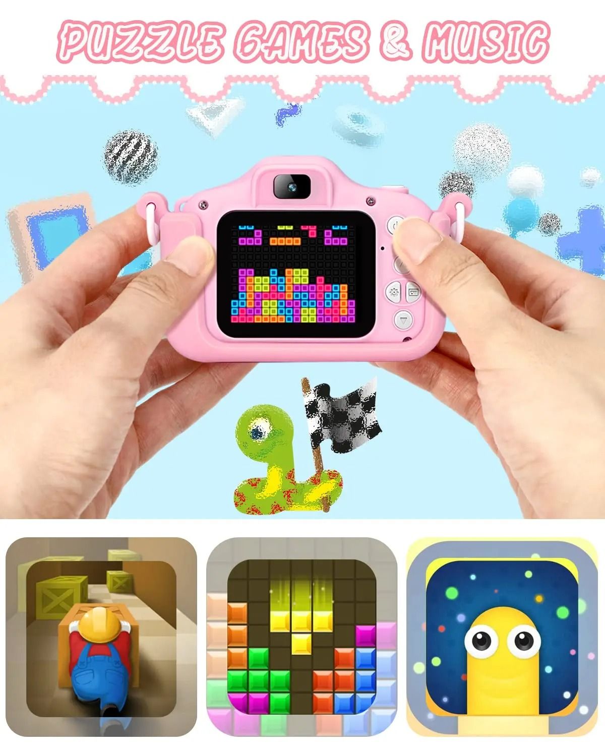Kids Selfie Camera New Cartoon HD Digital Video Cameras Toys Christmas Birthday Gifts