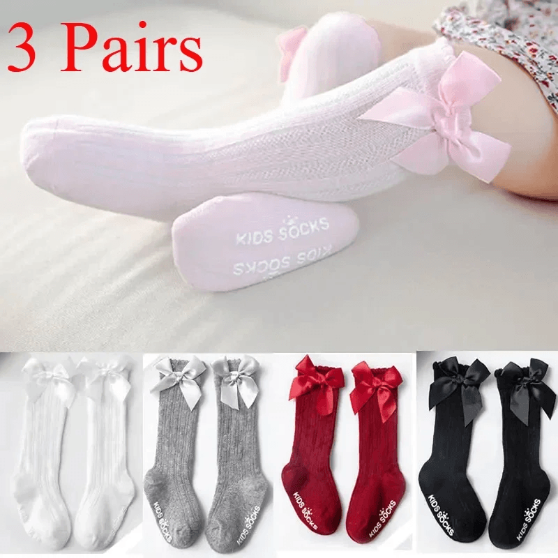 RoyalCharm Girls Bow Knee High Fishnet Socks 3 Pair Set