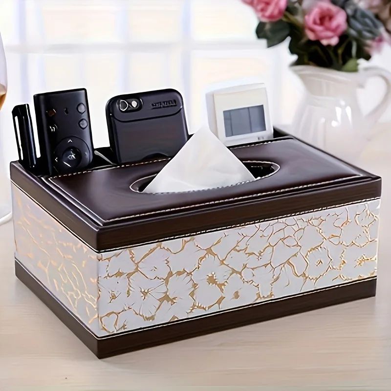 Faux Leather Tissue Box with Remote Holder