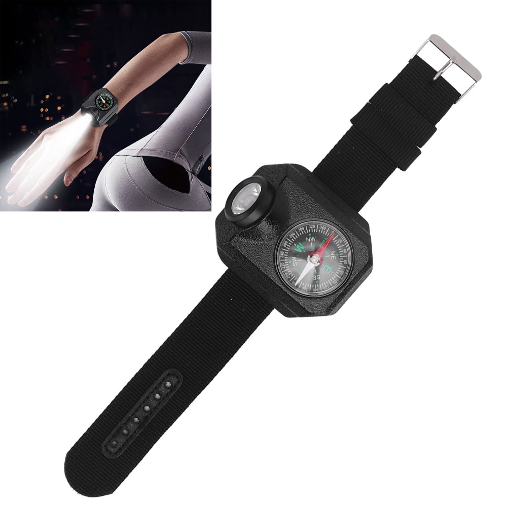 Rechargeable Wrist Flashlight with Compass Waterproof Hands-Free Camping Watch Light