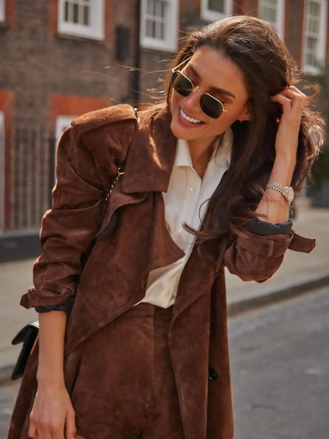 Brown Long Suede Overcoat Women Fashion Solid Lapel Single Breasted Loose Outerwear