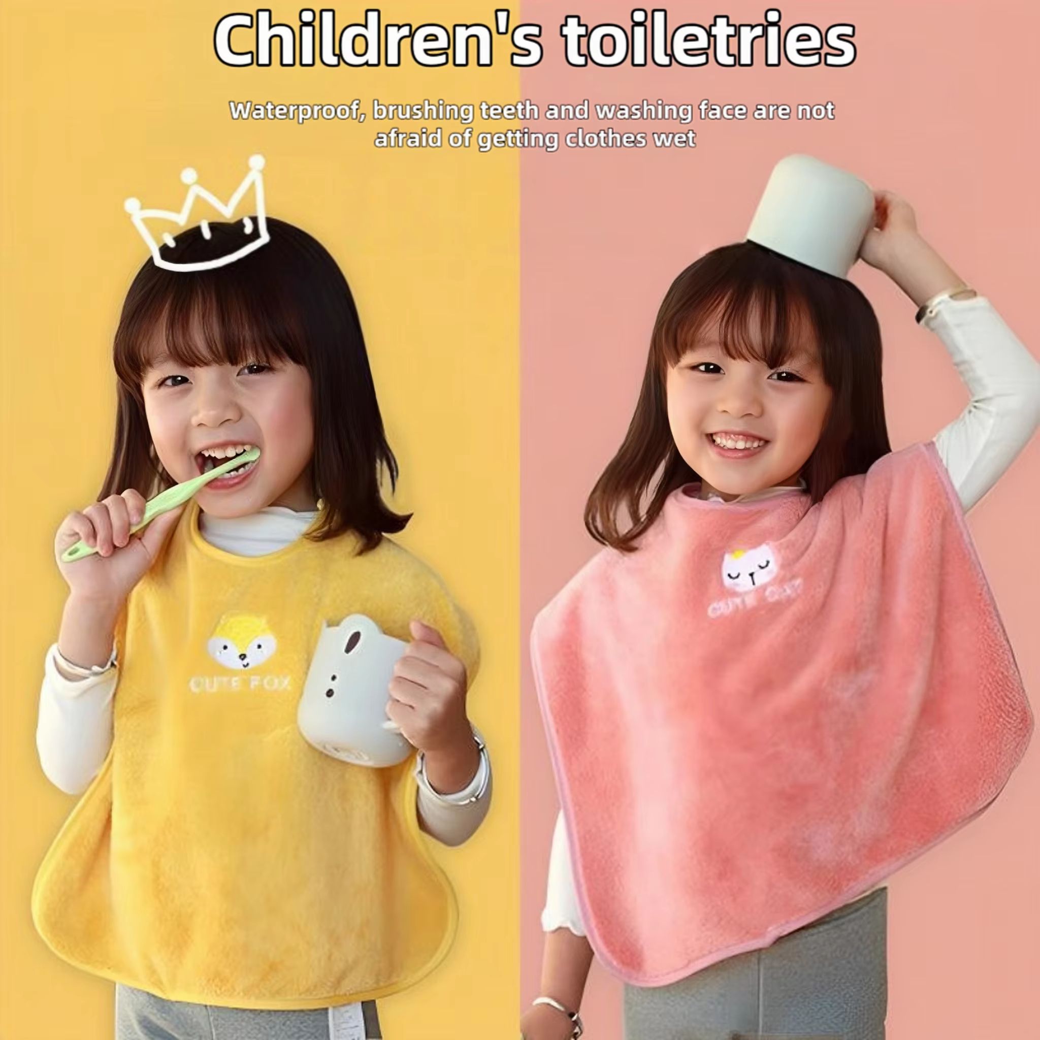Kids Waterproof Towel Bib for Brushing Teeth and Face Washing Soft Skin Friendly Grooming Bib