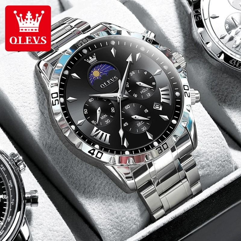 Mens Moon Phase Skeleton Watch with Luminous Hands