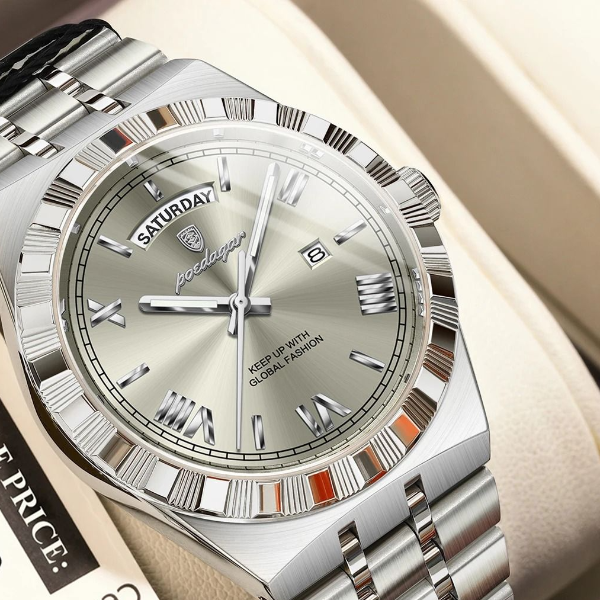 Poedagar Luxury Business Men Watch with Week and Date Display