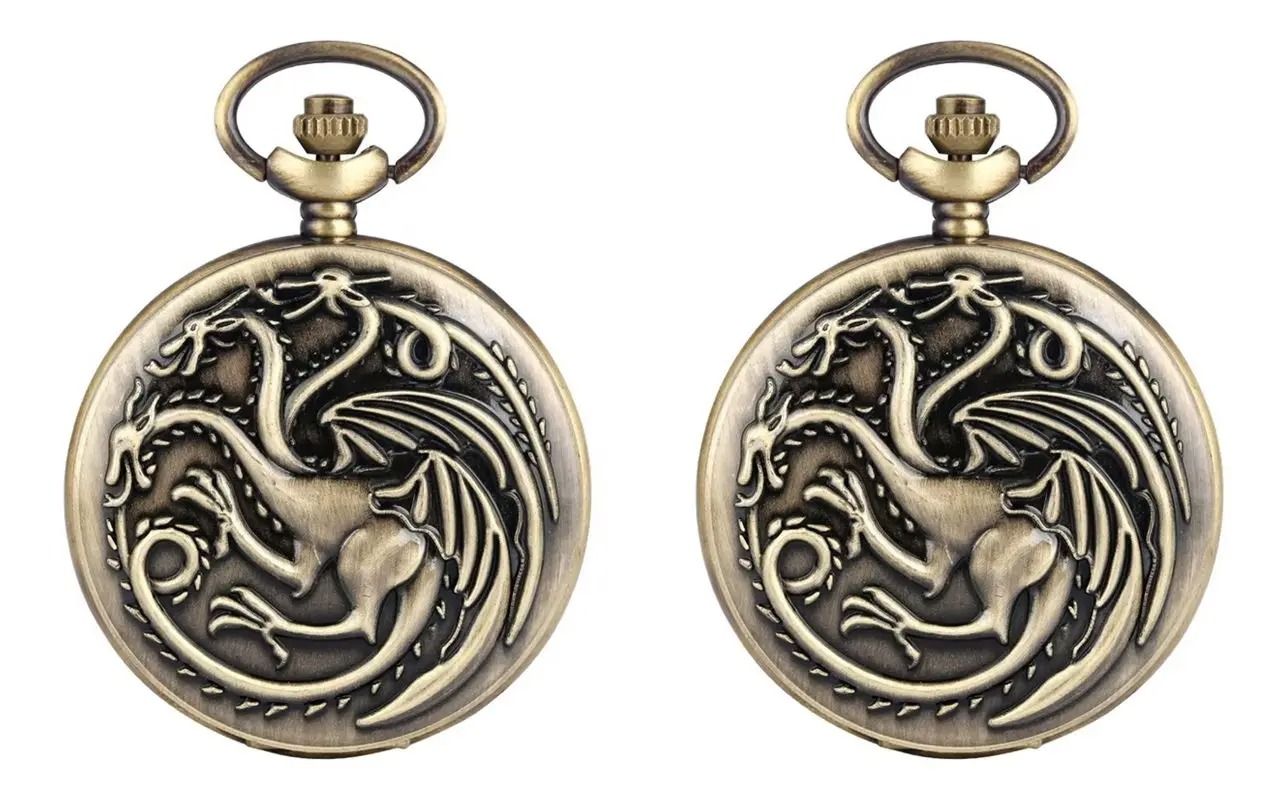 Vintage Dragon Pocket Watch Bronze Quartz Fantasy Necklace Timepiece