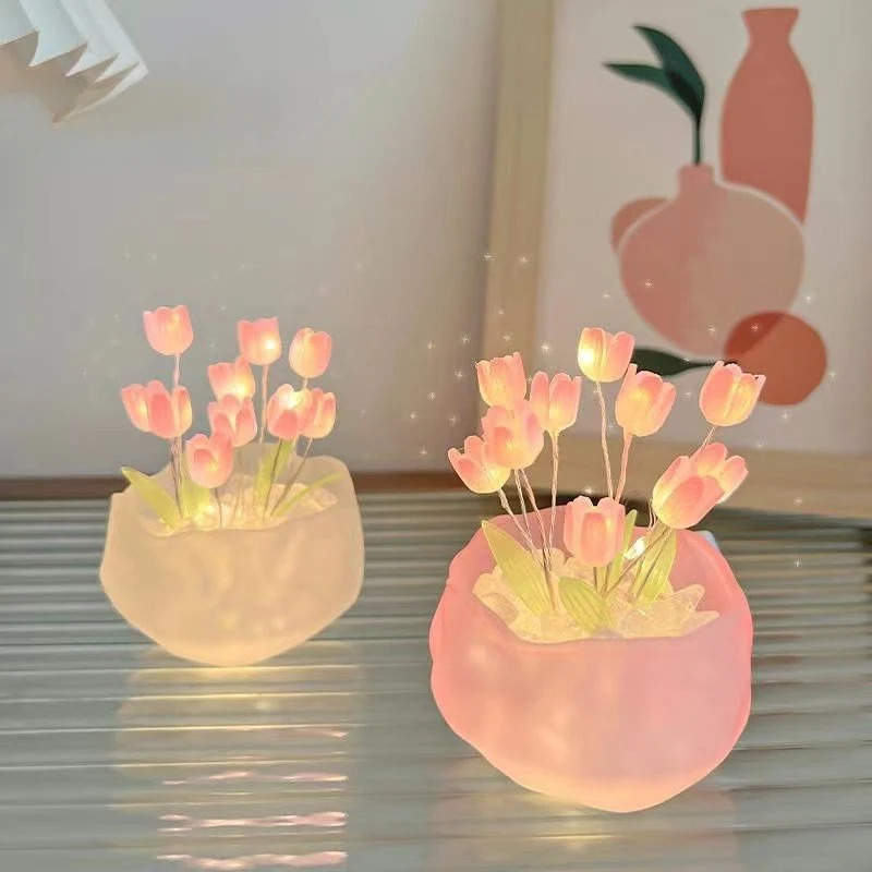 Romantic Pumpkin Cup Tulip Lamp, DIY Night Light for Kids, Creative Ambient Light Gift for Childrens Day