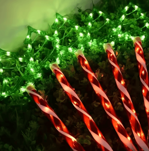 Solar Candy Christmas Tree Garden Lights 5PC Outdoor Stake Light Set
