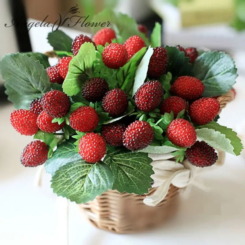 Artificial Strawberry Berry Plant, 9 Heads Faux Fruit Decor for Home, Wedding & Christmas Decoration