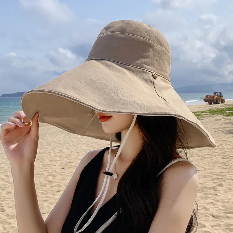 Anti-UV Protection Hiking Fisherman Cap, Wide Brim Sun Hat Women, Foldable Solid Beach Hat, Double Sided Sun Hat