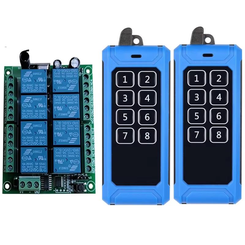 433MHz 8-Channel RF Wireless Remote Control Switch – DC 12V/24V Relay Receiver with Industrial Transmitter