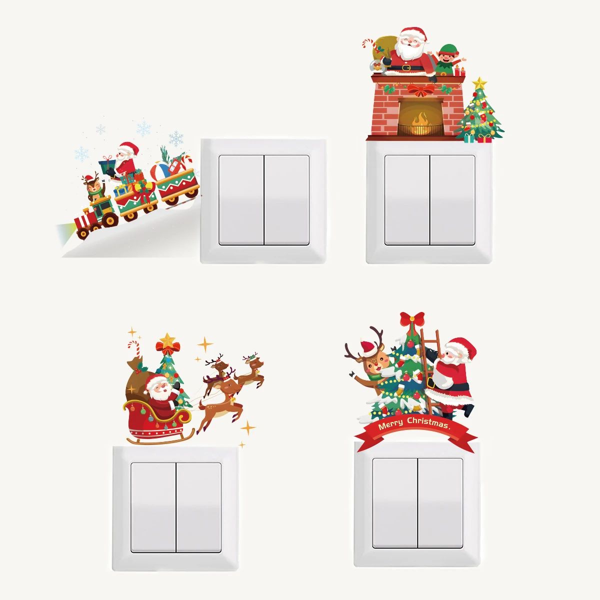 4pcs Santa Reindeer Christmas Light Switch Wall Stickers