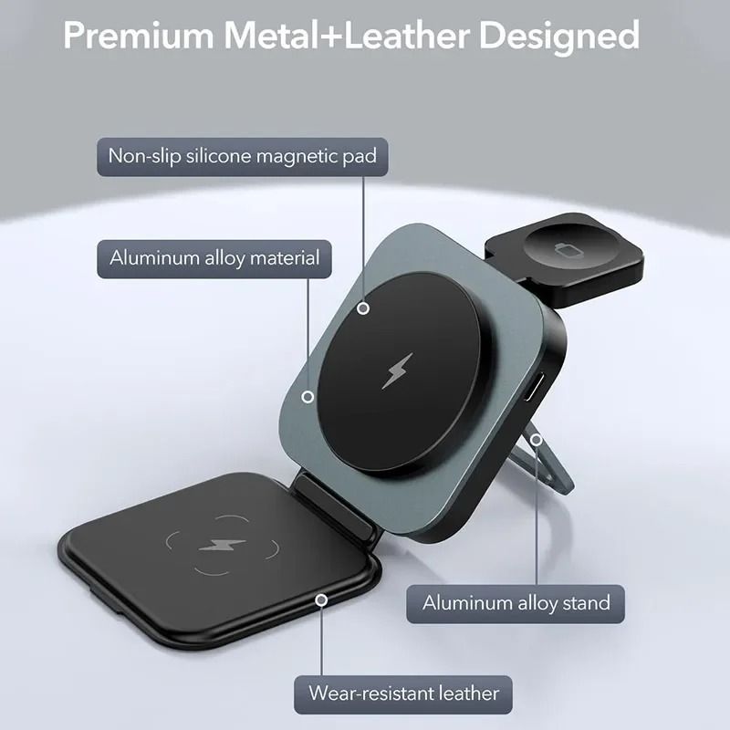 Metal 3-in-1 Foldable Magnetic Wireless Charging Station