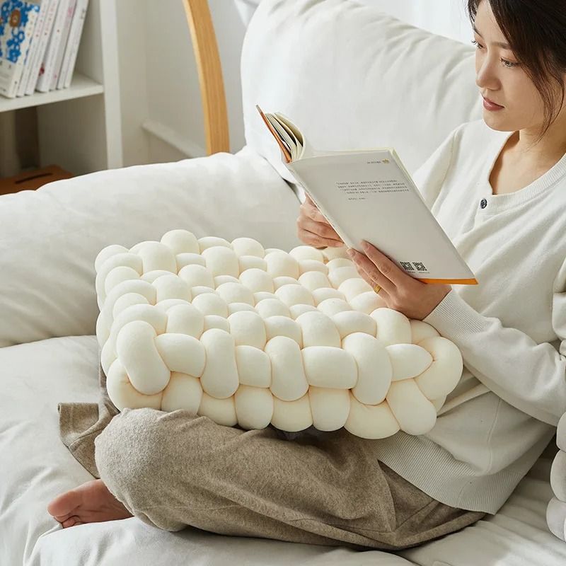 Aesthetic Knot Plush Cushion Nordic Knot Weave Decorative Pillow Soft Floor or Sofa Cushion