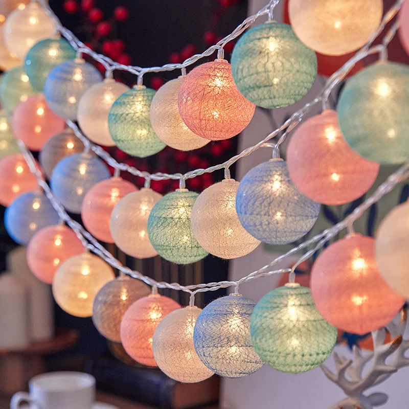 USB LED Cotton Macaron Colors Thread Ball Light, Festoon Garland Lamp for Party, Wedding, Garden, Outdoor Decor, Balcony